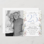 25周年記念の写真付き招待状 ワイルドフラワー 招待状 (正面/裏面)