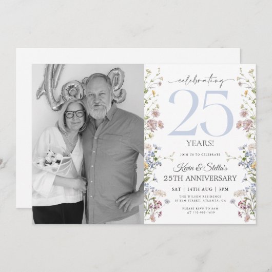 25周年記念の写真付き招待状 招待状 (正面/裏面)