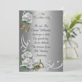 25周年記念の招待状 白いバラ シルクサテン 招待状 (スタンド正面)