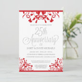 25周年記念の植物モチーフの赤いカード 招待状 (スタンド正面)