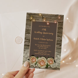 25周年記念の素朴なローズレースメイソンジャー ライト 招待状