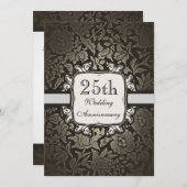 25周年記念の結婚式に相応しい、ヴィンテージのダマスク柄の招待状です。 招待状 (正面/裏面)