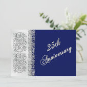 25周年記念の装飾的な銀のスクロール（ネイビーブルー） 招待状 (スタンド正面)