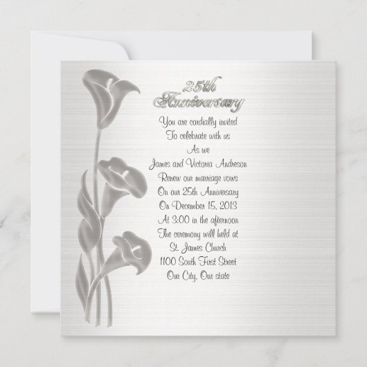 25周年記念の誓いの更新 カラー・リリー 招待状 (正面)