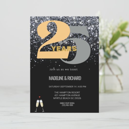 25周年記念の輝きに満ちた銀婚式のお祝い 招待状 (スタンド正面)