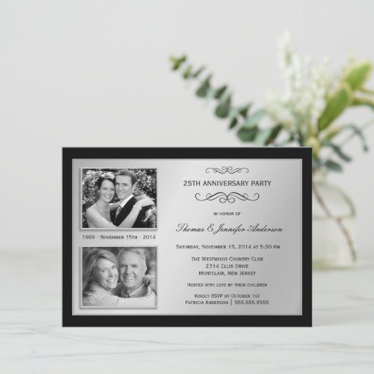 25周年記念の過去と現在を写した写真招待状 招待状 (スタンド正面)