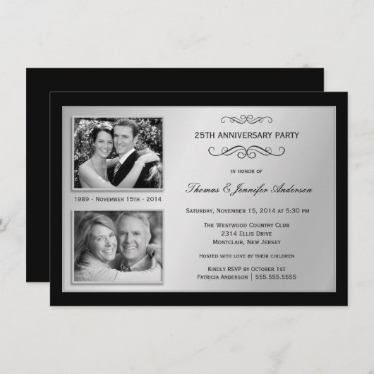 25周年記念の過去と現在 フォト招待状 招待状 (正面/裏面)
