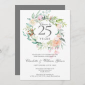 25周年記念の銀のローズにお祝いを 招待状 (正面/裏面)