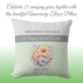 25周年記念の銀の花 緑 クッション