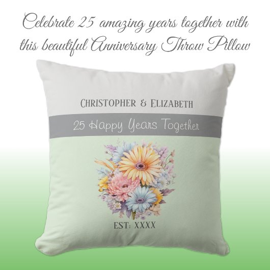 25周年記念の銀の花 緑 クッション