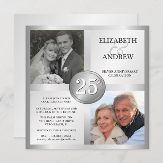 25周年記念の銀婚式招待状2枚と写真 招待状 (正面/裏面)
