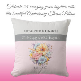 25周年記念の銀色の花 ピンク クッション