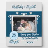 25周年記念の銀色プレートに名前と写真を追加 青いデザイン フォトプラーク (正面)