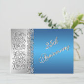 25周年記念の青い装飾的な銀のスクロール 招待状 (スタンド正面)