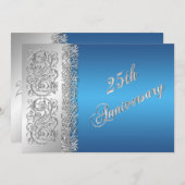 25周年記念の青い装飾的な銀のスクロール 招待状 (正面/裏面)