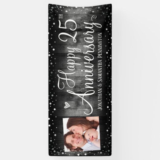 25周年記念ウッドフォト素朴シルバー紙吹雪 横断幕 (縦)