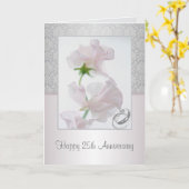 25周年記念カード。花、指輪、ダマスク柄 カード (黄色い花)