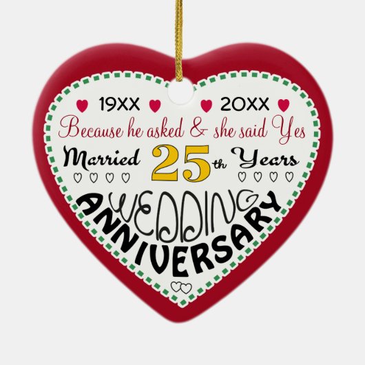 25周年記念ギフトハート型クリスマス セラミックオーナメント (裏面)