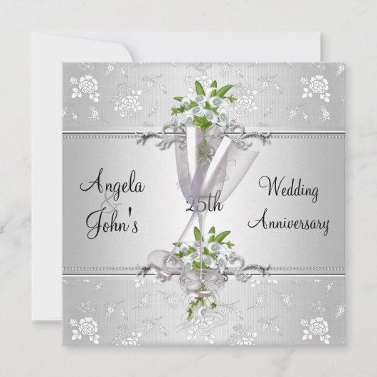 25周年記念シルバーエレガントホワイトフローラ 招待状 (正面)
