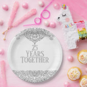 25周年記念シルバーレースONホワイト ペーパープレート (パーティー)
