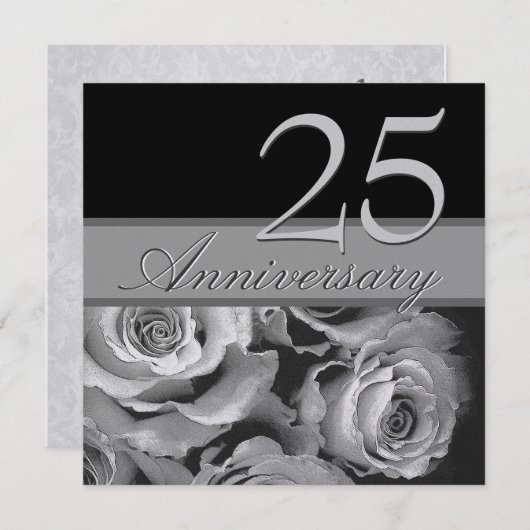 25周年記念シルバーローズメタリックテンプレート 招待状 (正面/裏面)