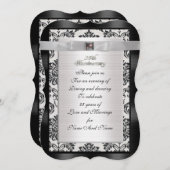 25周年記念ダマスク招待白黒 招待状 (正面/裏面)