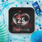 25周年記念ハートバブル赤いハート ペーパープレート (パーティー)