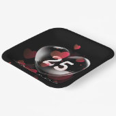 25周年記念ハートバブル赤いハート ペーパープレート (傾斜あり)