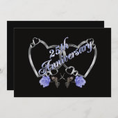 25周年記念パーティの招待状シルバーブルーバラ 招待状 (正面/裏面)