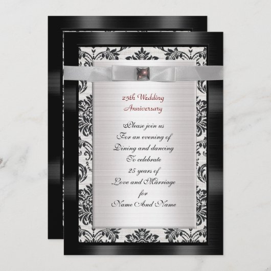 25周年記念パーティの招待状白黒 招待状 (正面/裏面)