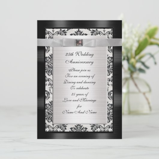 25周年記念パーティの招待状白黒 招待状 (スタンド正面)