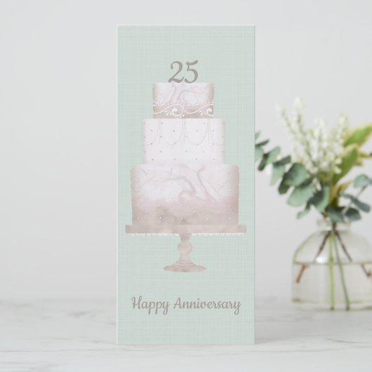 25周年記念パーティーカスタムケーキグリーンリネン 招待状 (スタンド正面)