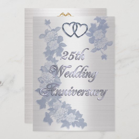 25周年記念パーティーシルバーハート フォーマル 招待状 (正面/裏面)