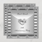 25周年記念パーティーシルバーホワイトハートジュエル3 招待状 (正面/裏面)