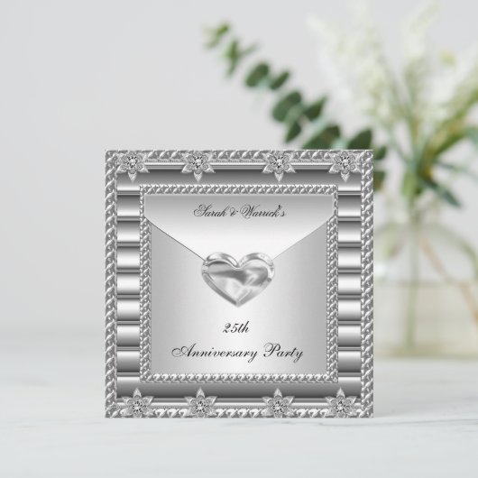 25周年記念パーティーシルバーホワイトハートジュエル3 招待状 (スタンド正面)