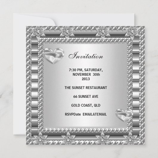 25周年記念パーティーシルバーホワイトハートジュエル3 招待状 (裏面)