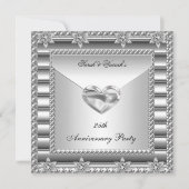 25周年記念パーティーシルバーホワイトハートジュエル3 招待状 (正面)