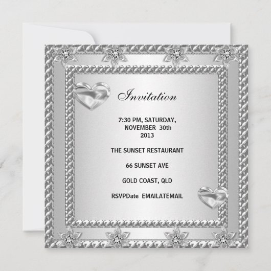 25周年記念パーティーシルバーホワイトハートジュエル4 招待状 (裏面)