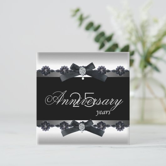 25周年記念パーティーシルバー白黒ダイヤモンド 招待状 (スタンド正面)