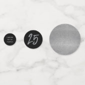 25周年記念パーティーブラックパーソナライズされたシルバー コンフェッティ (正面)