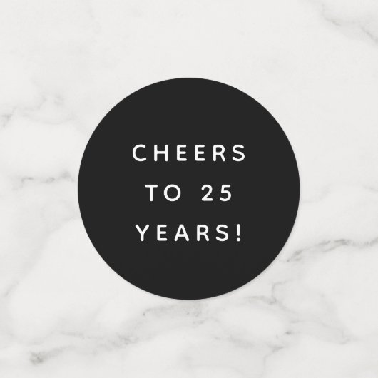 25周年記念パーティーブラックパーソナライズされたシルバー コンフェッティ (スモール正面)