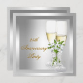 25周年記念パーティー金ゴールドシルバーフローラ 招待状 (正面/裏面)