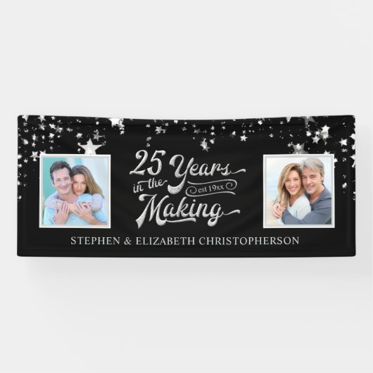 25周年記念ブラック&シルバーThen & Nowの写真 横断幕 (横)