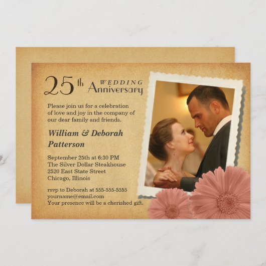 25周年記念ヴィンテージデイジー写真招待状 招待状 (正面/裏面)