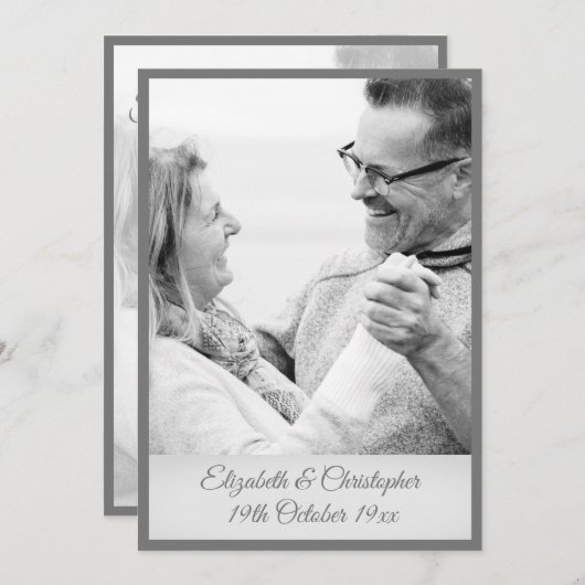 25周年記念写真結婚シルバー白黒 招待状 (正面/裏面)
