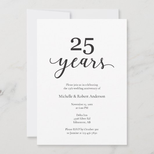 25周年記念写真結婚ミニマルエレガントリスト 招待状 (正面)