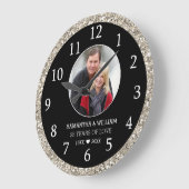 25周年記念写真 ブラック＆シルバーグリッター ラージ壁時計 (傾斜)