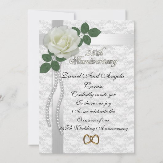 25周年記念招待状ホワイトローズ 招待状 (正面)