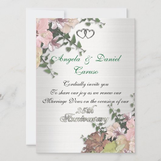 25周年記念招待状水彩花 招待状 (正面)