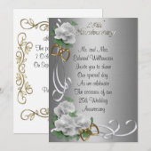 25周年記念招待状 白いバラ シルクサテン 招待状 (正面/裏面)